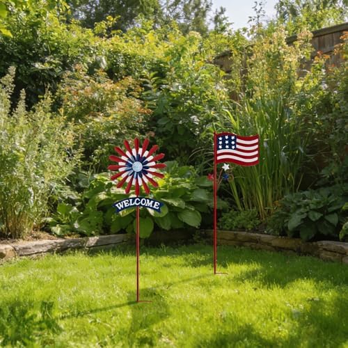 A ANLEOLIFE Decorative Garden Stakes for Outside, Metal Garden Decor Rustic American Flag and Welcome Sign, Yard Stakes Indoor & Outdoor Patio Lawn - Image 7