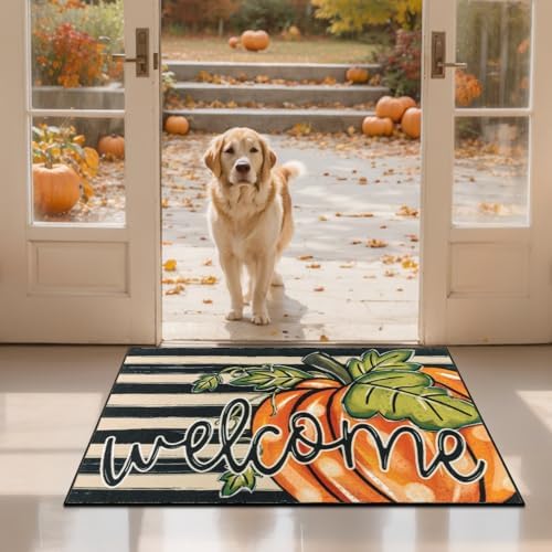 SHACOS Welcome Orange Pumpkin Fall Doormat 32x48 Washable Non-Slip by SHACOS