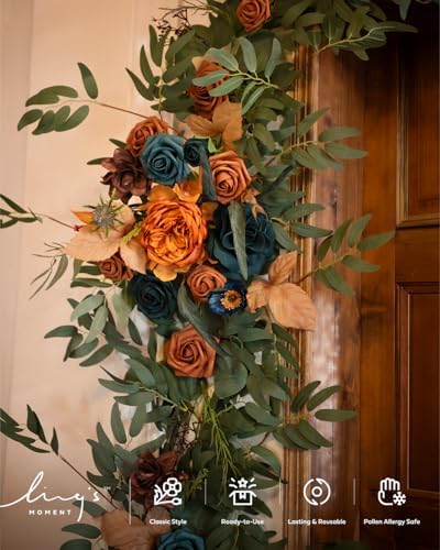 Ling's moment Teal Blue Artificial Flower Garland Fall Wedding Arch 6 FT - Image 3