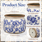 7.7" Large Ceramic Plant Pot Beige Blue Chinoiserie Floral Crackle Glaze Rustic Flowers Pot Decorative Planter with Drainage for Indoor Outdoor Plants Home Kitchen Office Decor Gift - Image 2