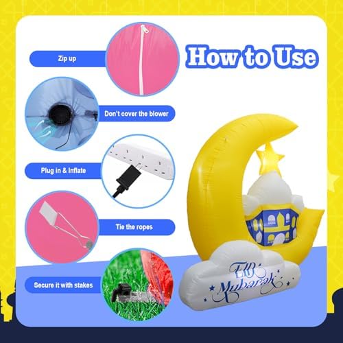 6FT Tall Inflatable Ramadan Moon Outdoor Decoration, Waterproof Inflatable Eid Mubarak Decor, Blow Up Muslim Holy Celebration Decor Built-in 4 LEDs for Yard, Garden, Lawn, Indoor - Image 6