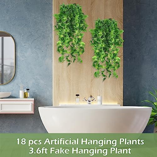 Hoteam 18 Pcs Artificial Hanging Greenery Plants, Pothos - Image 5