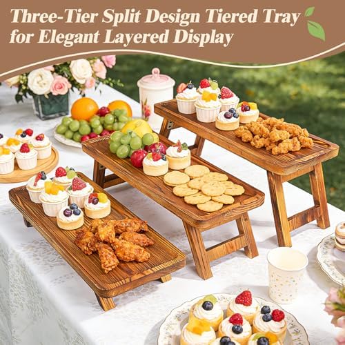 Wisreach 3 Tier Wooden Serving Tray Stand, Foldable Tiered Dessert Display Set for Party, Wedding, Birthday, Christmas, Rustic Charcuterie Boards Table Decor - Image 2