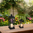 Decorative Candle Lanterns Set of 2, Black Metal for Indoor & Outdoor - Image 3