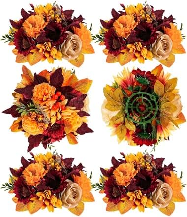 BLOSMON Fall Flowers Ball Centerpieces for Table, 6 Pcs, Red and Orange by Blosmon