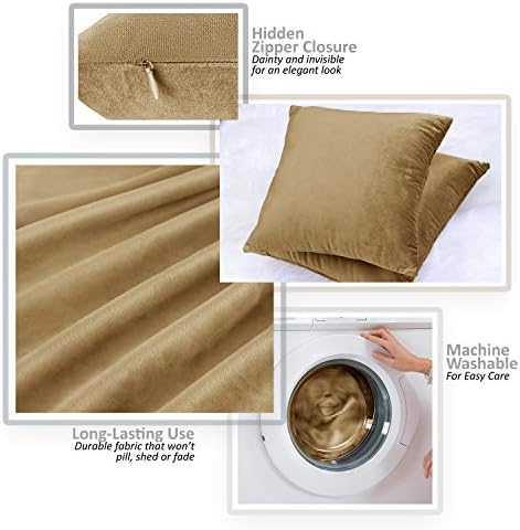 Nestl Throw Pillow Covers, Cozy Velvet Decorative Autumn Pillow Covers 22 x 22 Inches, Soft Solid Couch Pillow Covers for Sofa, Bed and Car, Set of 4 - Mocha Light Brown - Image 3