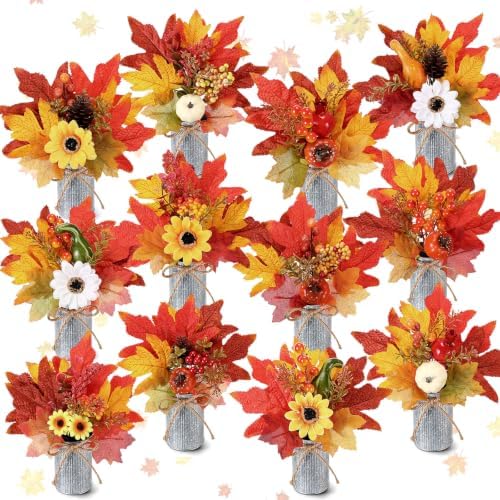 Suncalla 12 Pack Fall Table Centerpieces Decor in Metal Pots, Silver by Unknown