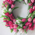 IUIBMI 20 Inches Artificial Door Wreath Spring Tulip Wreath for Front Door, Mothers Day Artificial Flower Wreaths with Pink Tulips for Wall Window Party Wedding Decor - Image 6