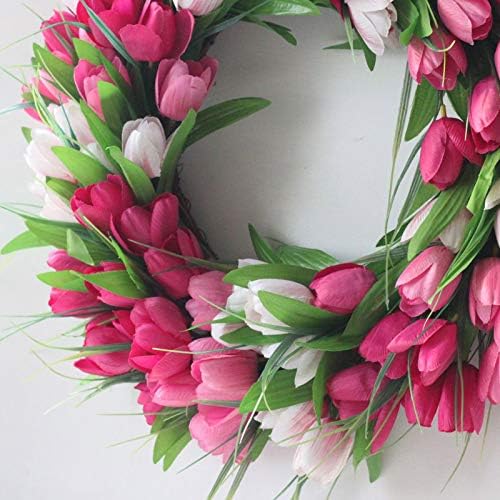IUIBMI 20 Inches Artificial Door Wreath Spring Tulip Wreath for Front Door, Mothers Day Artificial Flower Wreaths with Pink Tulips for Wall Window Party Wedding Decor - Image 6