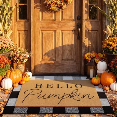 Tinideya 2 Pcs Hello Pumpkin Fall Layered Doormat Set, Farmhouse Front Mat - Image 3