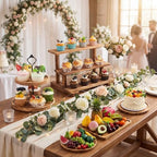 Roowest Set of 6 Rustic Wood Dessert Table Display Set - Cake Stands, Tiered Cupcake Tower & Serving Trays for Wedding, Baby Shower, Tea Party - Image 2