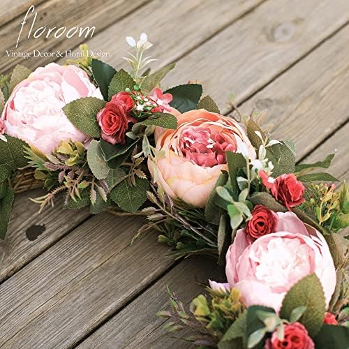 Floroom Floral Wreath, 20" Artificial Pink Peony Wreath for Front Door Decorations Wall Decor - Image 5