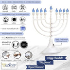 Traditional Hanukkah LED Electric Menorah Powered by Battery or USB Chanukiah - 4' Micro USB Cable Included Electronic Chanukah Candles Minorah Lighted Hanukah Decorations (White) - Image 2