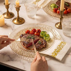 Rubtlamp 175 Pcs Gold Glitter Plastic Plates, Hammered Disposable Plates Set (25 Guests), Glitter Dinnerware Set Include 50 Plastic Plates, 75 Glitter Silverware, 25 Cups And 25 Napkins for Party - Image 5