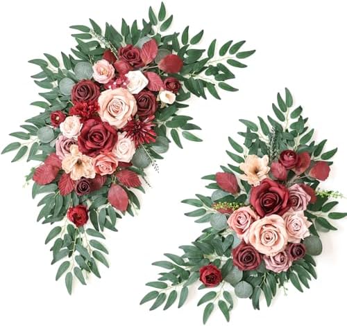 Artificial Wedding Arch Flowers Kit(Pack of 2) for Wedding Arch, Bridal Shower, Ceremony and Reception Backdrop Decoration (Cream red) by WEIERYUE