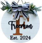 Wood front door sign Wood sign Home decor Welcome sign Sign for front door House warming gift Wedding gift (Last name-DS015(A1) S007, 22" Width) by Unknown