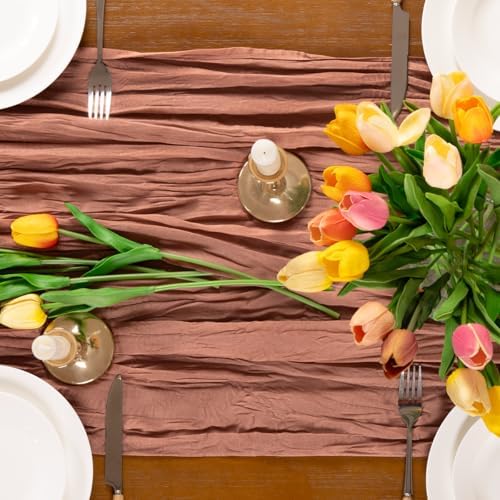 Dusty Rose Cheesecloth Table Runner Boho Wrinkled Gauze Table Runners - Image 6