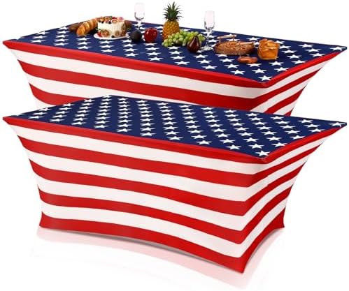 Oudain 2 Pcs Veterans Day Stretch Table Cover 6 ft American Flag Tablecloth by Oudain