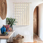 Jakalin Macrame Wall Hanging, Ivory Tassel Ball Boho Wall Decor, 27"x31" - Image 3