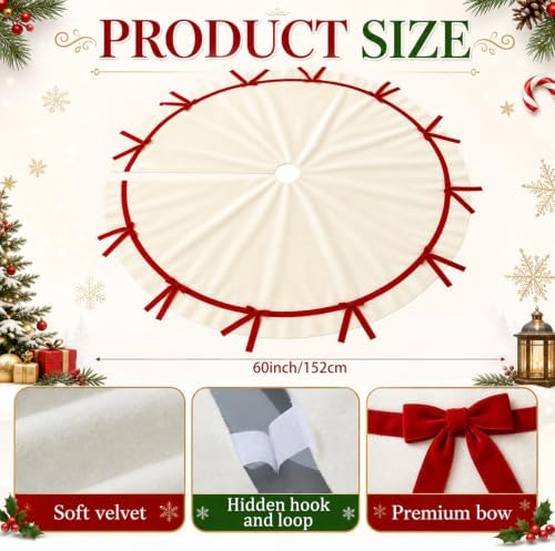 Syhood Christmas Tree Skirt Velvet 60'' with Red Bow Christmas Decoration - Image 2