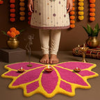 Drydiet 35in Diwali Decorations for Home Floral Rangoli Mat Indian Diwali Lotus Decor Pooja Floral Housewarming Floor Decor Rangoli Mat for Indian Traditional Pooja Festival New Year Entrance Gift - Image 2