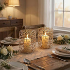 Decorative Lanterns for 3" Pillar Candles, Gold Candle Holders Set of 2 - Image 7