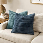 MIULEE Euro Sham Corduroy Decorative Throw Pillow Covers 24x24 Blue - Image 3