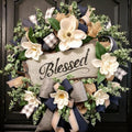 Spring Summer Wreath for Front Door,Farmhouse White Floral Porch Decor by Vofuly