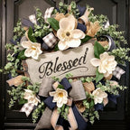 Spring Summer Wreath for Front Door,Farmhouse White Floral Porch Decor by Vofuly