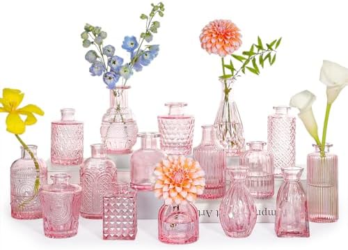SUPMIND 16Pcs Pink Glass Bud Vases in Bulk for Wedding Table Centerpieces by SUPMIND