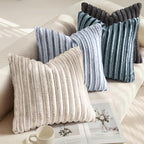 decorUhome Fall Faux Fur Throw Pillow Covers 26x26 Set of 2 Blue Grey - Image 4