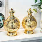 TRIROCKS Ramadan Lanterns Set of 2 10" Gold Electric Candle Holders with Timer, Metal Decorative Vintage Lanterns for Indoor/Outdoor Decor, Perfect EID Mubarak Gift - Image 6