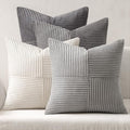 MIULEE Neutral Grey Decorative Throw Pillow Covers 18x18 Inch Set of 4 Modern Farmhouse Corduroy Cushion Cases Striped Patchwork Pillow Cases for Couch Sofa Bedroom Home Decor by MIULEE