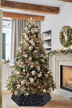 Black Christmas Tree Ring Collar 25.59 Inch Collapsible Xmas Tree Skirt Sequin Velvet Tree Stand Cover for Halloween Artificial Tree Home Ornaments - Image 5