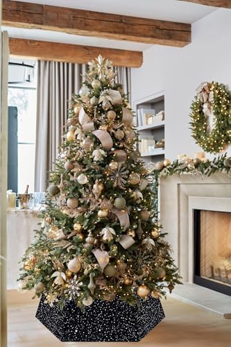 Black Christmas Tree Ring Collar 25.59 Inch Collapsible Xmas Tree Skirt Sequin Velvet Tree Stand Cover for Halloween Artificial Tree Home Ornaments - Image 5