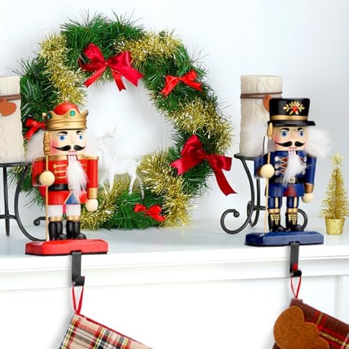 Cinnvoice 2 Pcs Wooden Nutcracker Soldier Christmas Stocking Hangers - Image 6