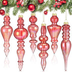 Soaoo 6 Pcs 6.3 in Iridescence Red Mercury Glass Finial Christmas Ornaments by Soaoo
