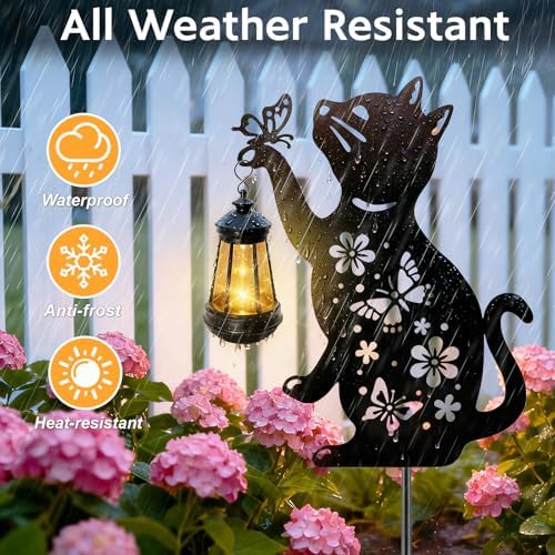 Cat Solar Lights Outdoor, Black Cat Hanging Lantern Waterproof Garden Decor - Image 4