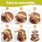 RattanView 7 Pcs Wooden Dessert Display Set 3 Tier Stands Trays, Brown - Image 5
