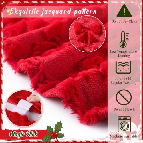 Civaner 48in Red Bow Christmas Tree Skirt Faux Fur - Image 3