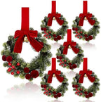6 Pack Small Christmas Velvet Cabinets Wreaths with Ribbon Bell by Unknown