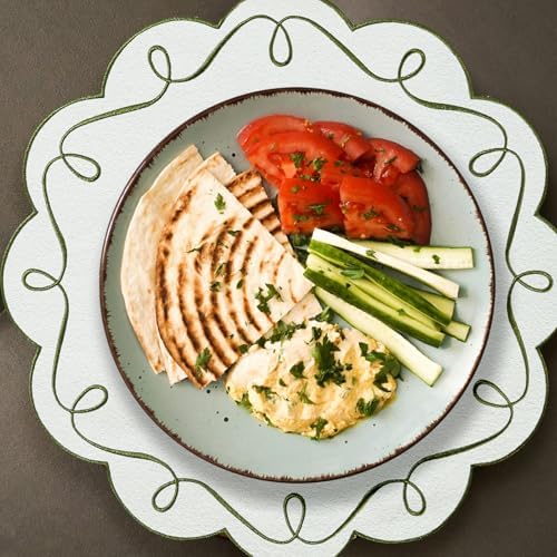 16.5 Inch Ribbon Twirl Embroidery Round Placemats Set of 4, Scalloped Round Table Mats for Party Kitchen Dining Decoration, Green - Image 2