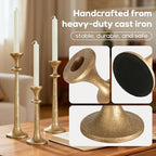 Gold Taper Candle Holders Set of 3 Heavy Cast Iron Antique Brass Candlestick Holder for Table Centerpiece Vintage Decorative Candelabra for Home Decor Fireplace Wedding Holiday Christmas Halloween - Image 3