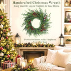 24 Inch Norfolk Pine Wreath for Front Door, Artificial Christmas Wreath - Image 7