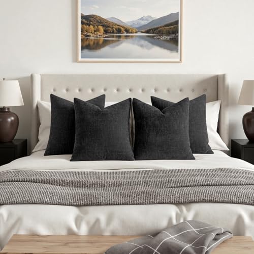 MIULEE Pack of 4 Fall Decorative Throw Pillow Covers 18x18 Inch Chenille Textured Throw Pillows Boho Farmhouse Rustic Cushion Covers Vintage Home Decor for Couch Sofa Bed Living Room，Black - Image 6