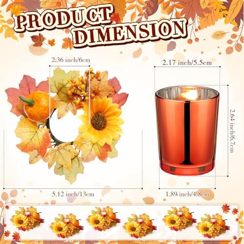 Umigy 6 Set Fall Candle Holders Glass Votive, Maple Leaf, Bright Color - Image 2