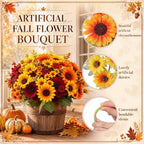 Yinder 12 Bundles Fall Artificial Flowers Bouquet 6 Silk Sunflowers and 6 Faux Chamomile Flowers Orange Yellow Burgundy Autumn Floral Arrangement for Vase Thanksgiving Table Centerpieces Home Decor - Image 3
