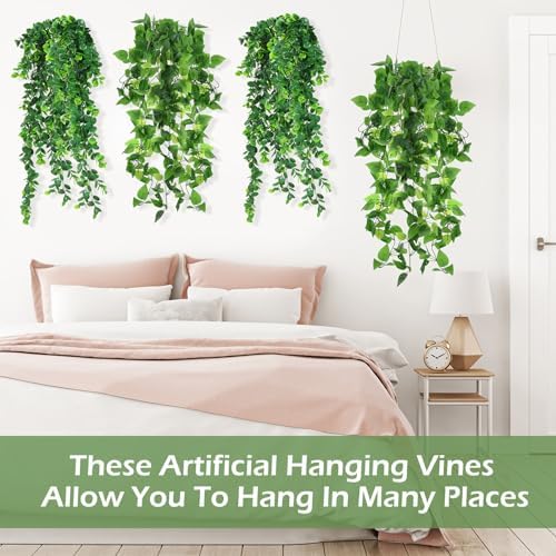 Hoteam 12 Pcs Artificial Hanging Greenery Plants, Pothos, Eucalyptus - Image 3