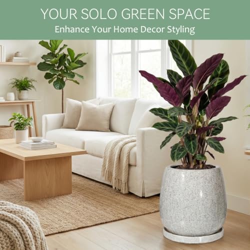 10.3 Inch Ceramic Glaze Plant Pot with Saucer, Flower Pots with Drainage Hole Mesh Net(Gray-Blue Dot) - Image 2