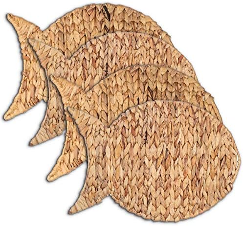 Woven Fish Placemats Set of 4 (12"x17") – Water Hyacinth Placemats Indoor – Farmhouse Placemat for Dining Table – Boho Place mats – Wicker Rattan Place mats by NauticalCrushTrading